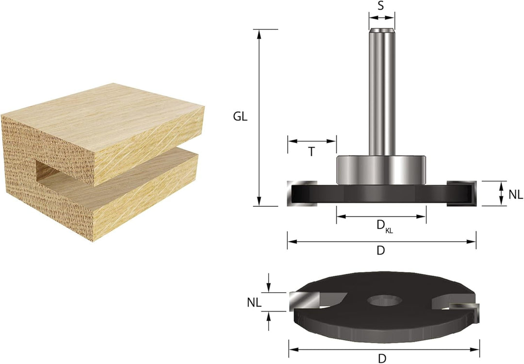 ENT 13976 Scheibennutfräser HW, Schaft (S) 8 mm, Durchmesser (D) 40 mm, NL 2,8 mm, ØKL 28 mm, T 6 mm
