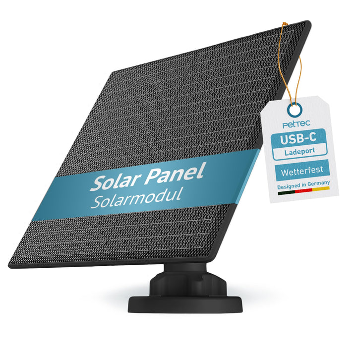PetTec - Solar Panel für Überwachungskamera aussen Pet Cam - Solarmodul 4,4W in Schwarz - Für Outdoo