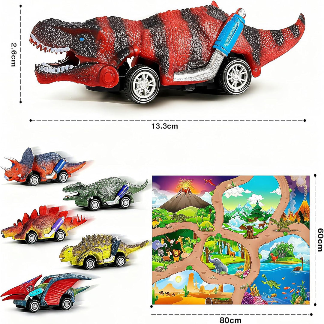 Dinosaurier - 6Pcs Auto Dino Spielzeug mit Spielmatte - Auto Dinosaurier Spielzeug ab 2 3 4 Jahre |