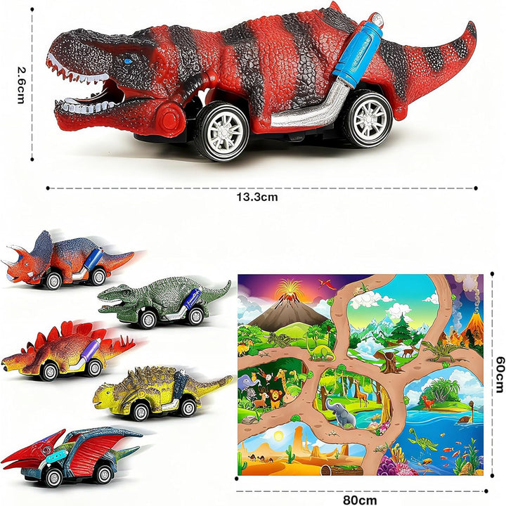 Dinosaurier - 6Pcs Auto Dino Spielzeug mit Spielmatte - Auto Dinosaurier Spielzeug ab 2 3 4 Jahre |