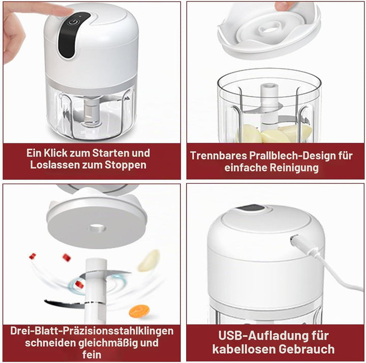 Elektrisch Zwiebelschneider Zwiebel Zerkleinerer：350ML Elektrisch Zerkleinerer USB Wiederaufladbare,