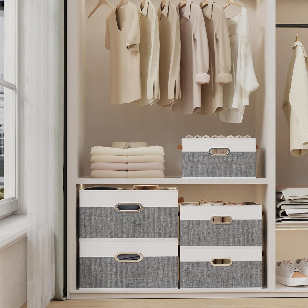Yawinhe 3 Stück Aufbewahrungsbox aus Stoff, Faltbare Aufbewahrungskorb mit Griffen, Waschbare, für S