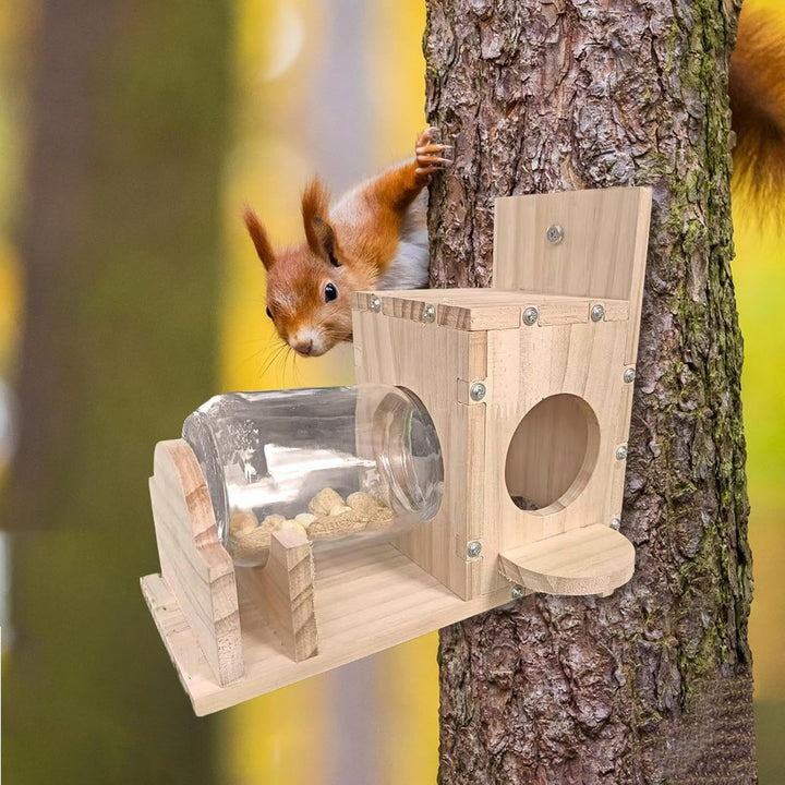 Eichhörnchen Futterhaus Zum Hängen, Aus Holz, Wetterfest, Garten Futterstation, 22x11x21cm.