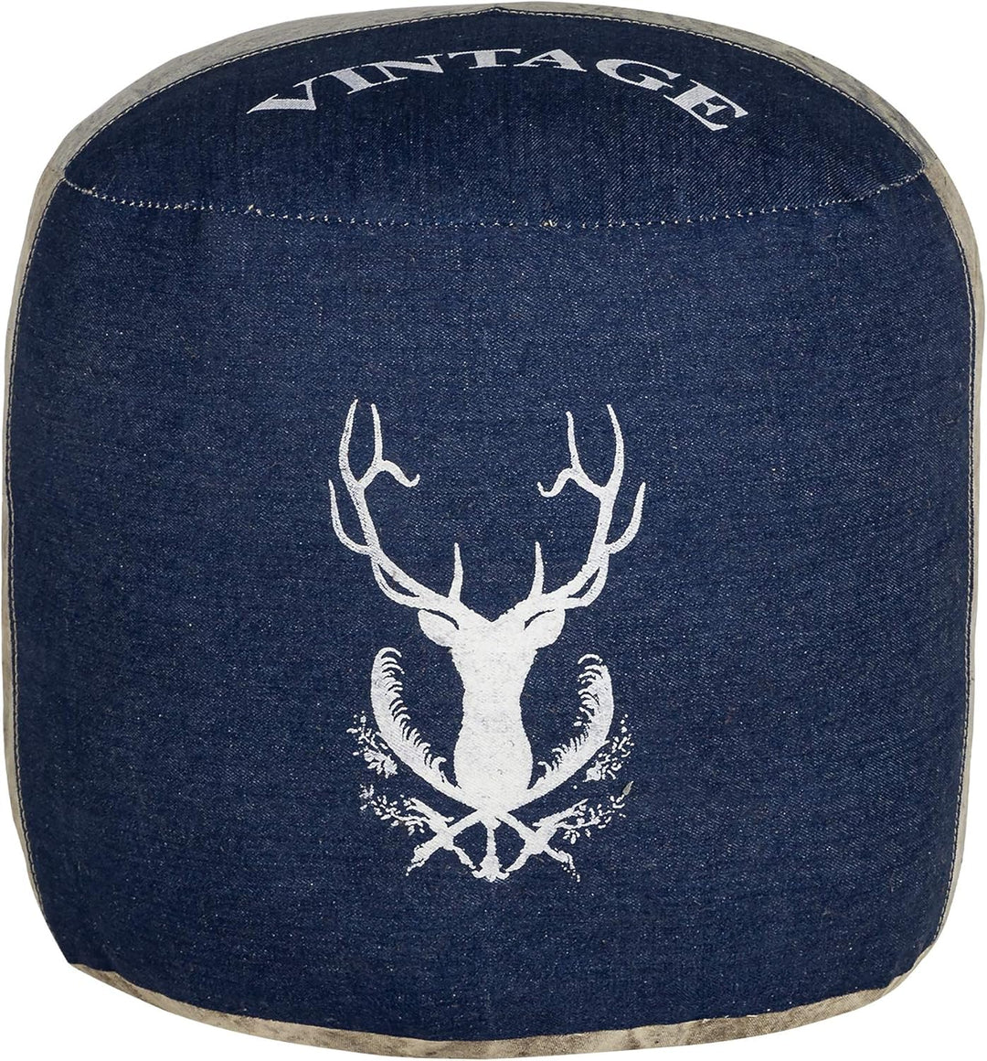 WOMO-DESIGN Sitzpouf Jacksonville Ø35x43cm, Natur/Blau, Unikat, handgefertigt aus Segeltuch/Jeans, B