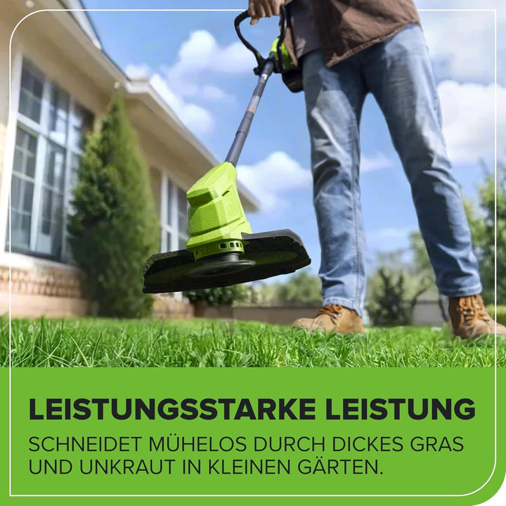 Greenworks 24V Akku Rasentrimmer für kleine bis mittlere Gärten, 25 cm Schnittbreite, inkl. 20 Kunst