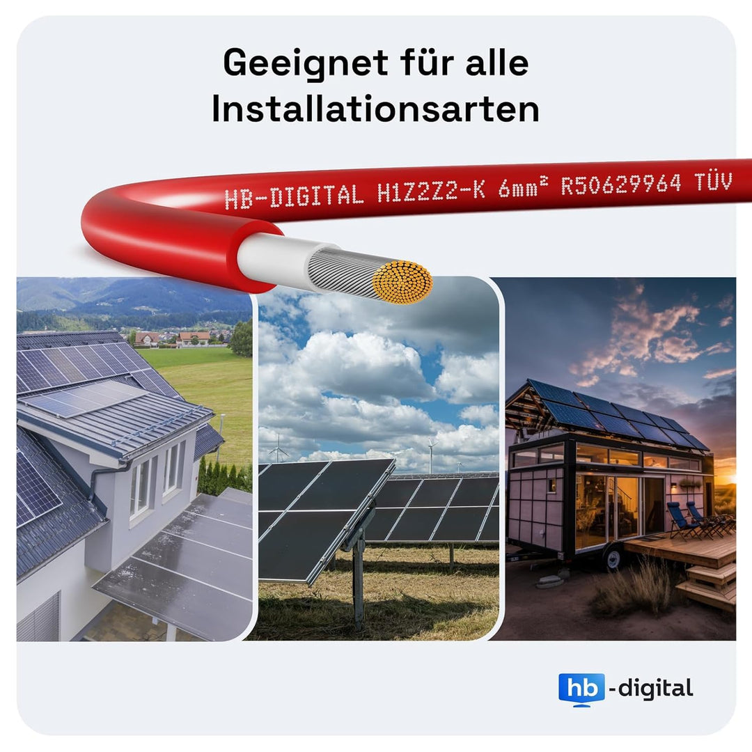 HB-DIGITAL 10m Solarkabel 6mm² H1Z2Z2-K inkl. 0% MwSt. gem. § 12 Abs. 3 UStG - TÜV Rheinland zertifi