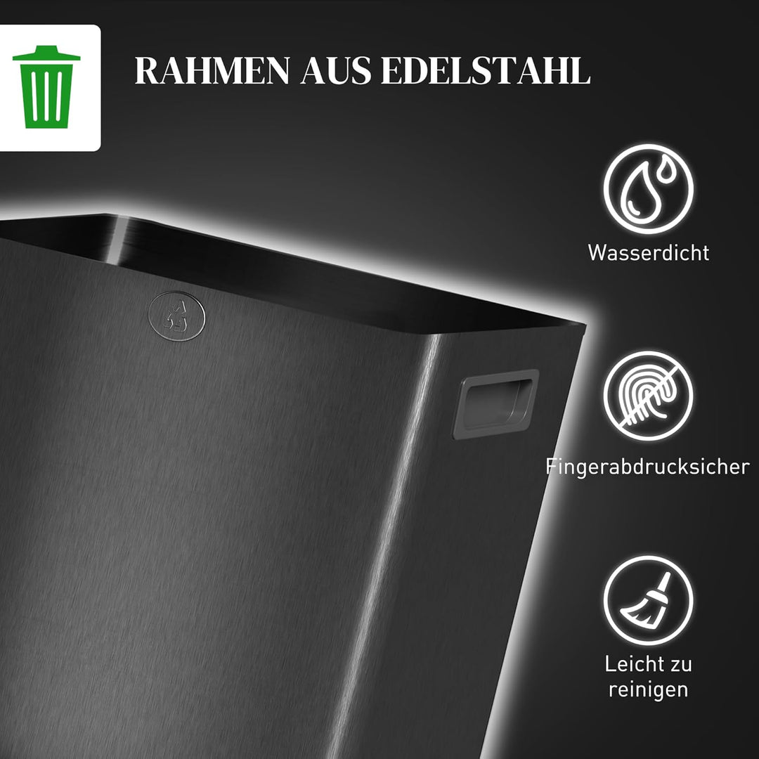 HOMCOM Mülleimer 2 x 15L Abfalleimer aus Edelstahl Mülltrennsystem mit Softclose Deckel, Herausnehmb