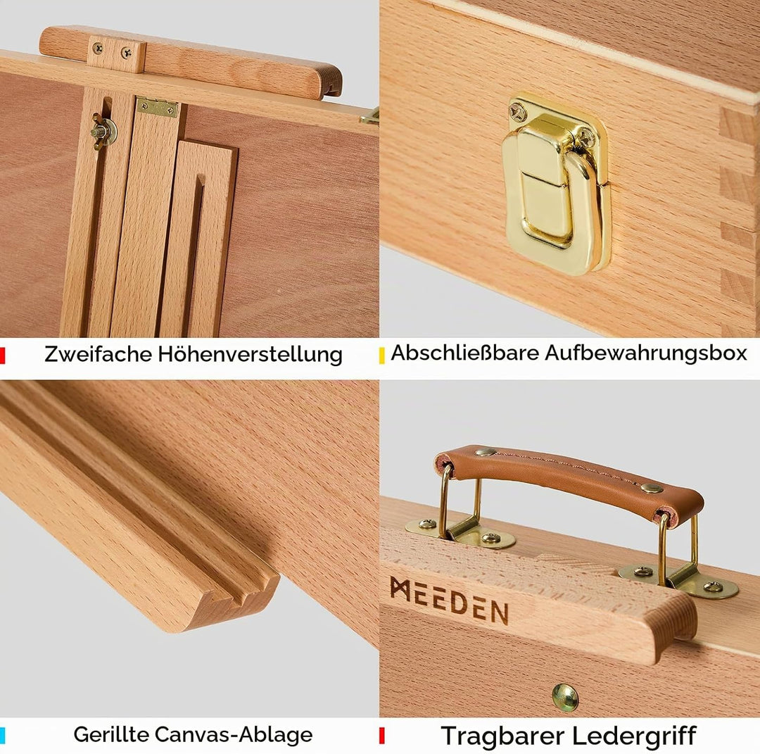 MEEDEN Tischstaffelei Kunst Skizzenkasten aus massivem Buchenholz, Speicherorganisator von Künstlerb