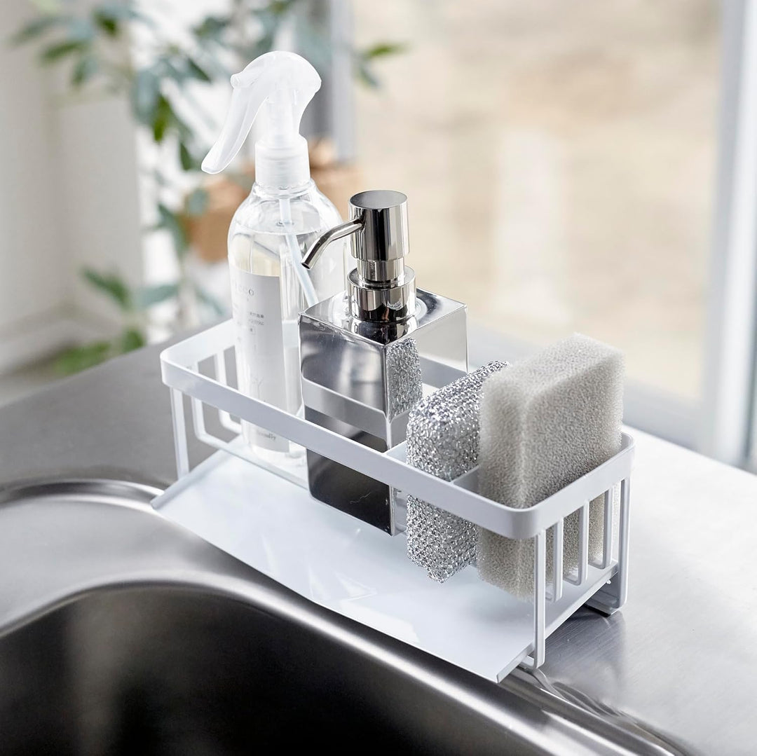 YAMAZAKI 5016 Tower Abtropfgestell für Schwämme und Seifenspender, weiss, Stahl, Minimalistisches De