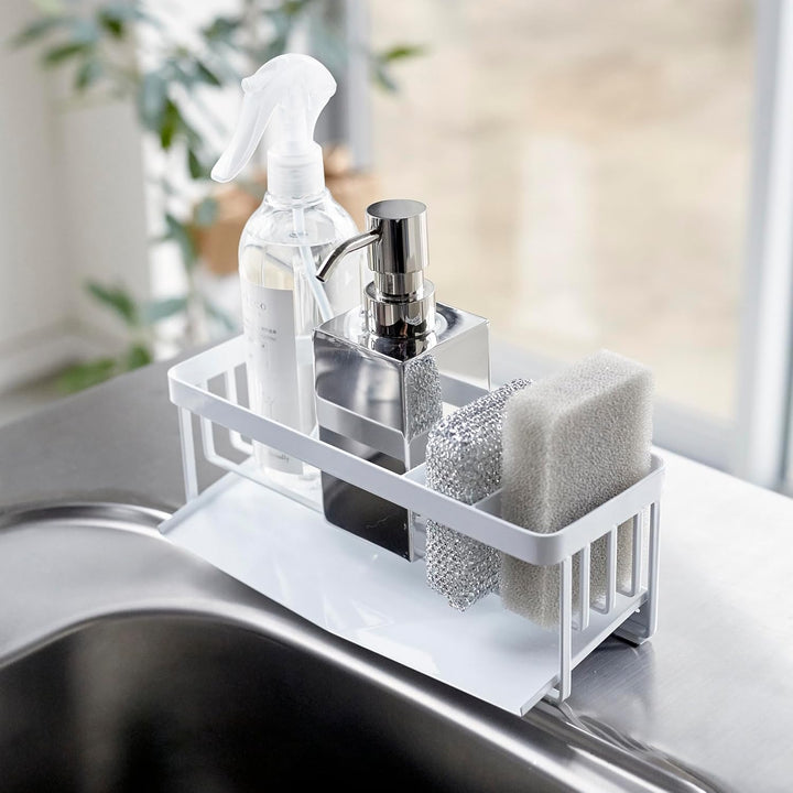 YAMAZAKI 5016 Tower Abtropfgestell für Schwämme und Seifenspender, weiss, Stahl, Minimalistisches De