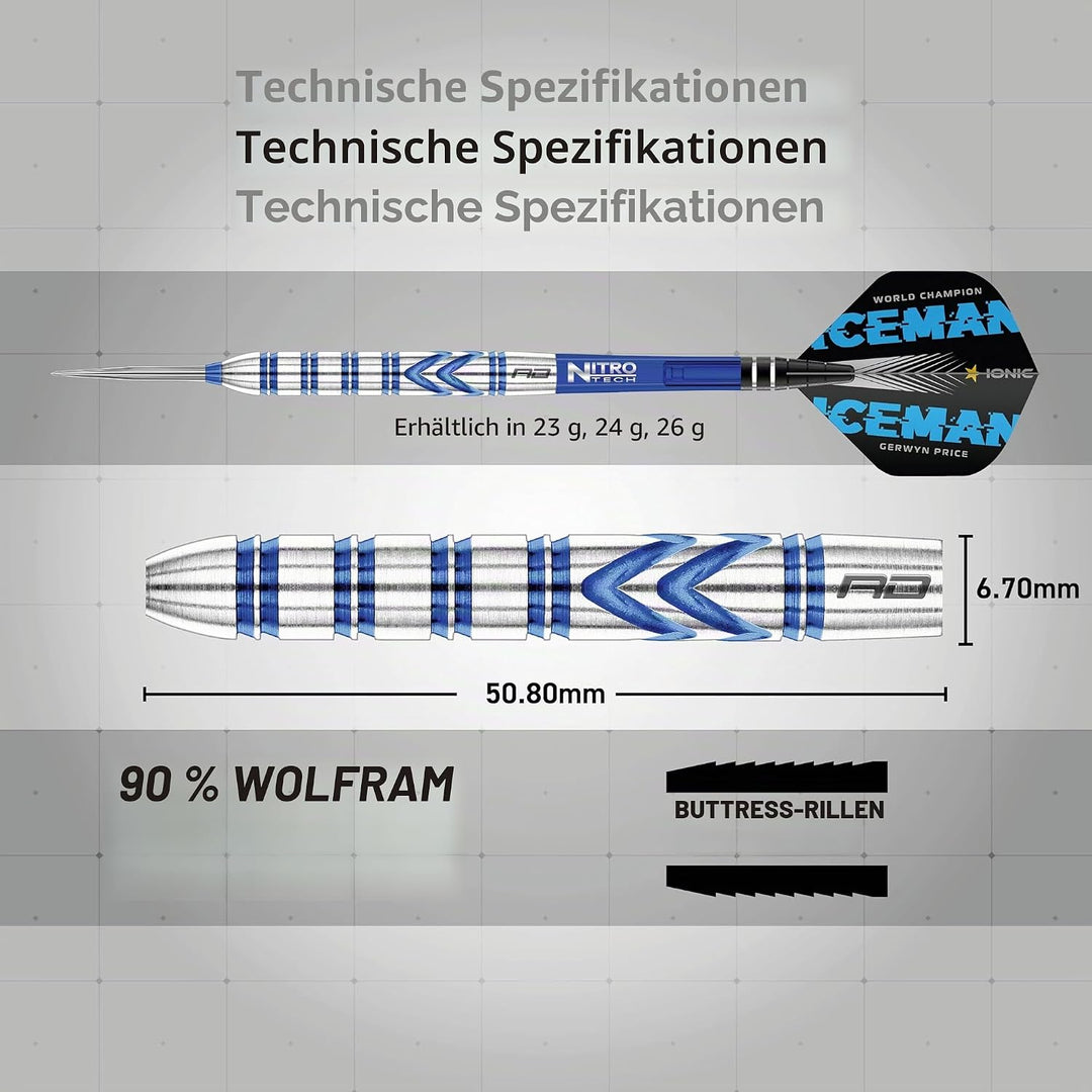 RED DRAGON Gerwyn Price Iceman Originals - Tungsten Dartpfeile Set mit Flights and Schäfte (Stems) 2