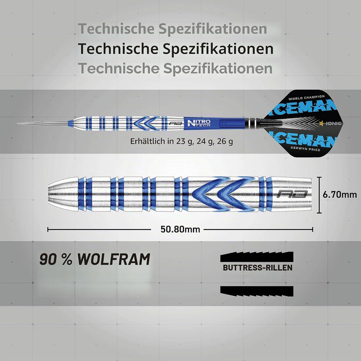 RED DRAGON Gerwyn Price Iceman Originals - Tungsten Dartpfeile Set mit Flights and Schäfte (Stems) 2