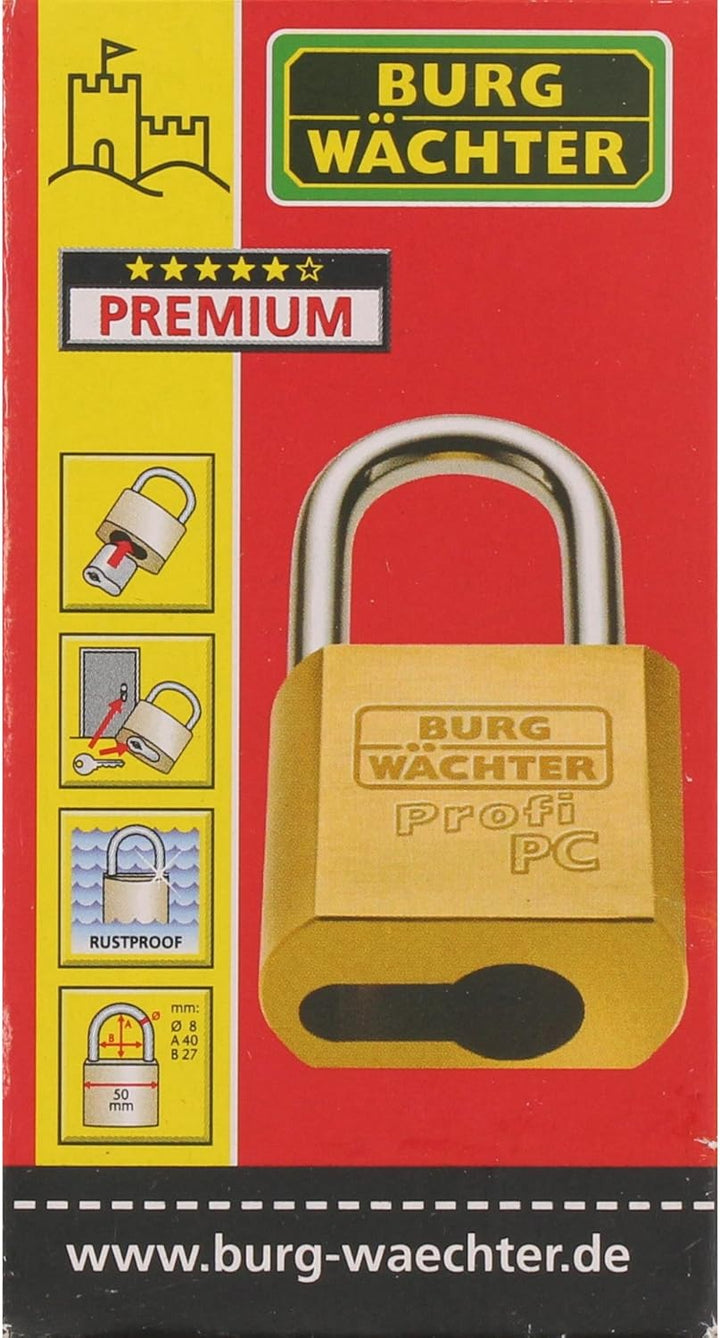 Burg Wächter Vorhangschlosskorpus ohne Zylinder, 116 PC 50 Niro, Bügelstärke: 8 mm, Messing