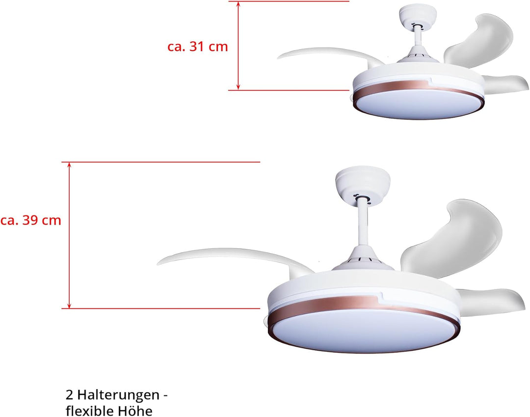 Eclipse Deckenventilator mit Beleuchtung, Leise mit 6 Windstufen, App | Fernbedienung, Sommer und Wi