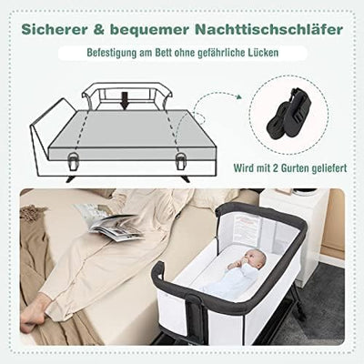 FANTASK 2 in 1 Babybett & Stubenwagen klappbar, tragbare Beistellbett mit 7 verstellbaren Höhen & Ma