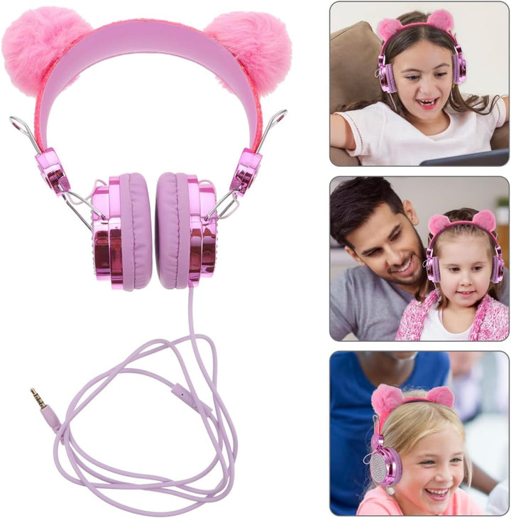 HOMSFOU Junge Mädchen-Headset mit Mikrofon Flauschigem Bommel-Design und Farbenfroher Gestaltung Kom