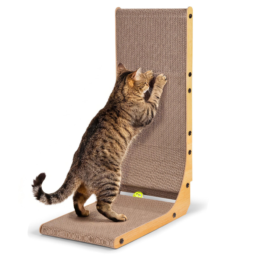 L-förmiges Kratzbrett Katze 68 cm & Kratzpappe für Katzen | Kratzbretter Katze mit Spielzeug, Hochdi