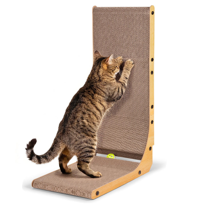 L-förmiges Kratzbrett Katze 68 cm & Kratzpappe für Katzen | Kratzbretter Katze mit Spielzeug, Hochdi