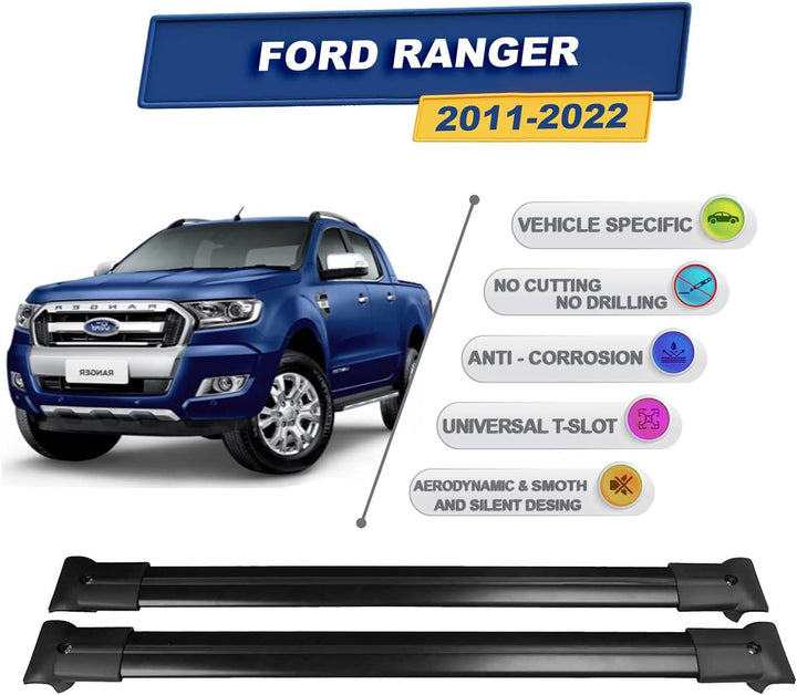 Cross Auto Accessories-Auto Dachträger Kompatibel Mit Ford Ranger 2011-2022 Aluminium Querträgern İn