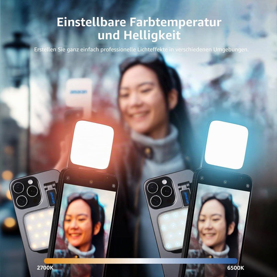 amaran Go Mini-Handylicht, Magnetische LED mit Dual-Spiegellicht, Einstellbare CCT von 2700K-6500K,