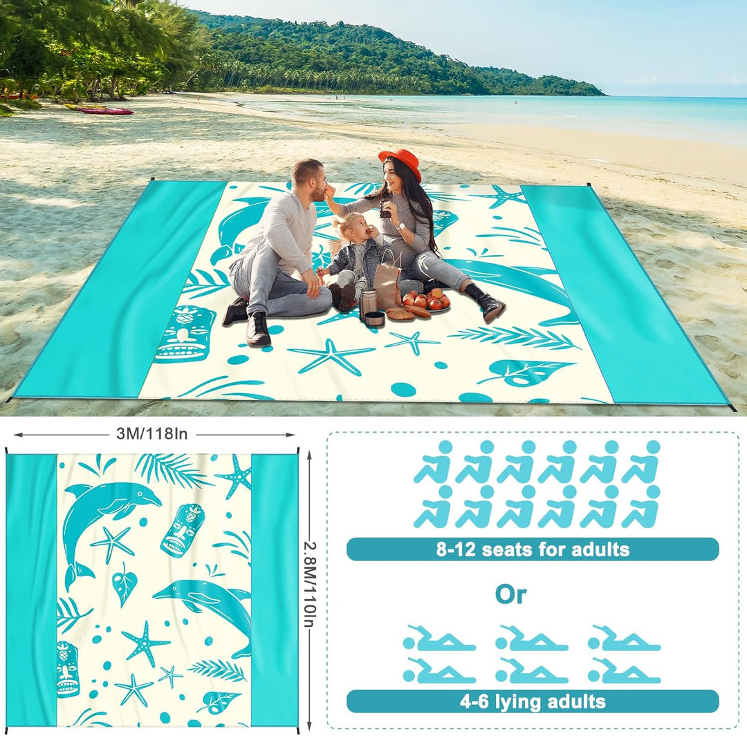 Picknickdecke sandfrei 280x300cm, Stranddecke wasserdicht 100% Nylon Material, Faltbar Strandmatte P