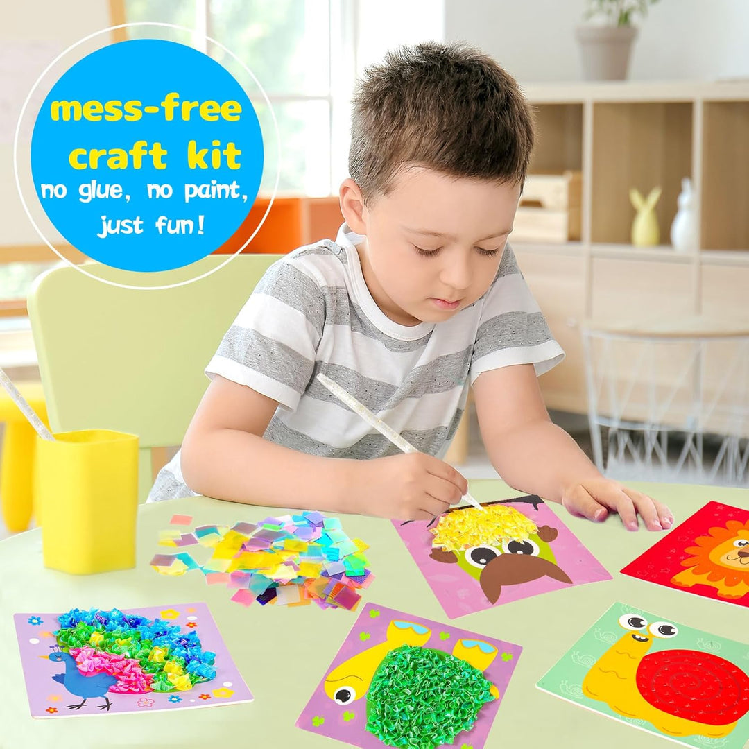Yrinfay Poke Art Basteln Kinder - DIY 8 Tiere wie Löwe, Eule, Pfau, Marienkäfer - Tiere Bastelset Sp