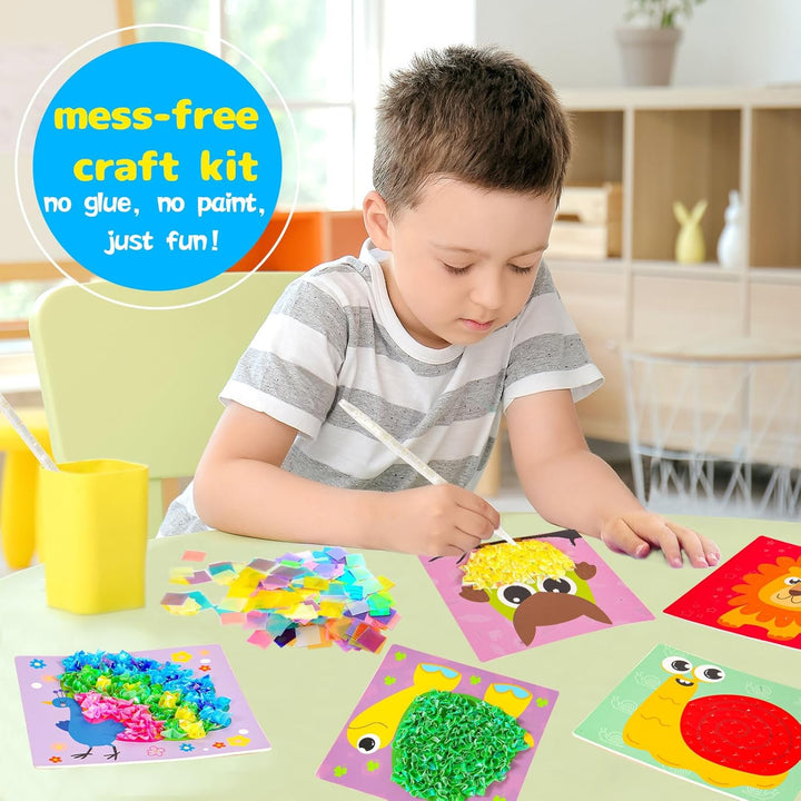 Yrinfay Poke Art Basteln Kinder - DIY 8 Tiere wie Löwe, Eule, Pfau, Marienkäfer - Tiere Bastelset Sp