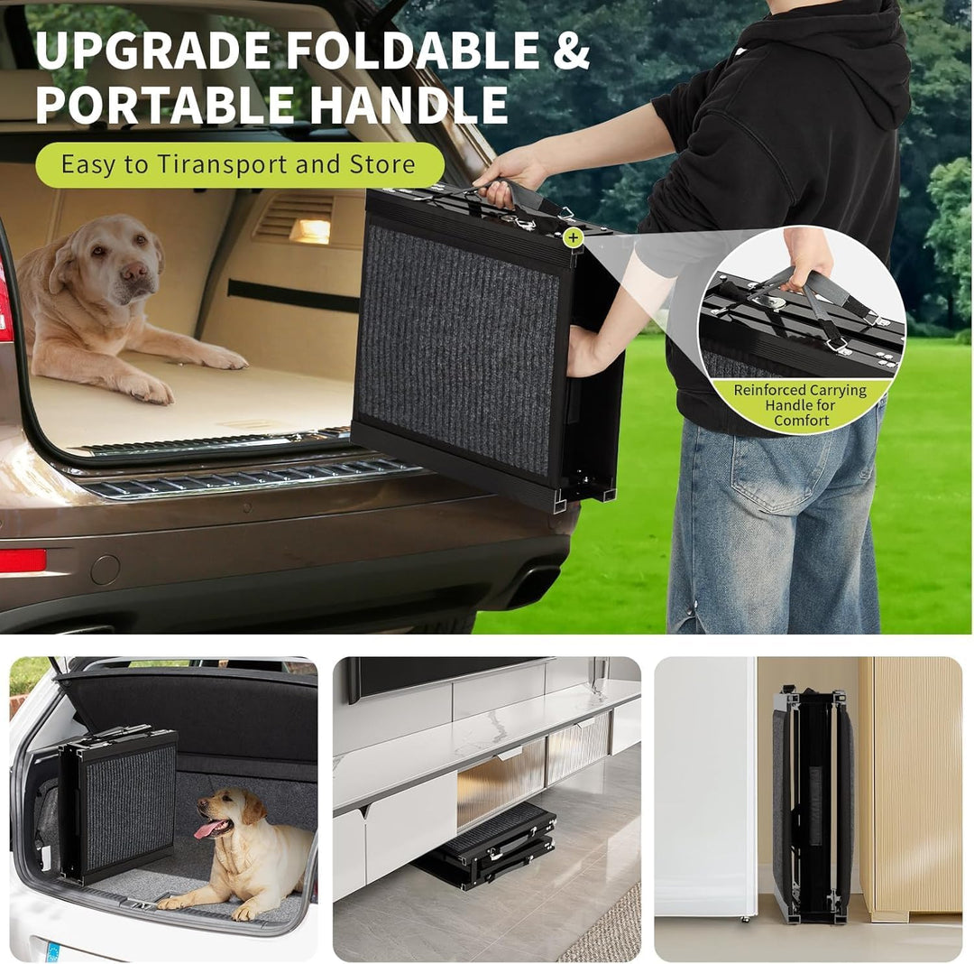 Hunderampe Klappbar aus Aluminiumlegierung für Hunde bis 120 kg, Faltbare Autotreppe mit Rutschfeste
