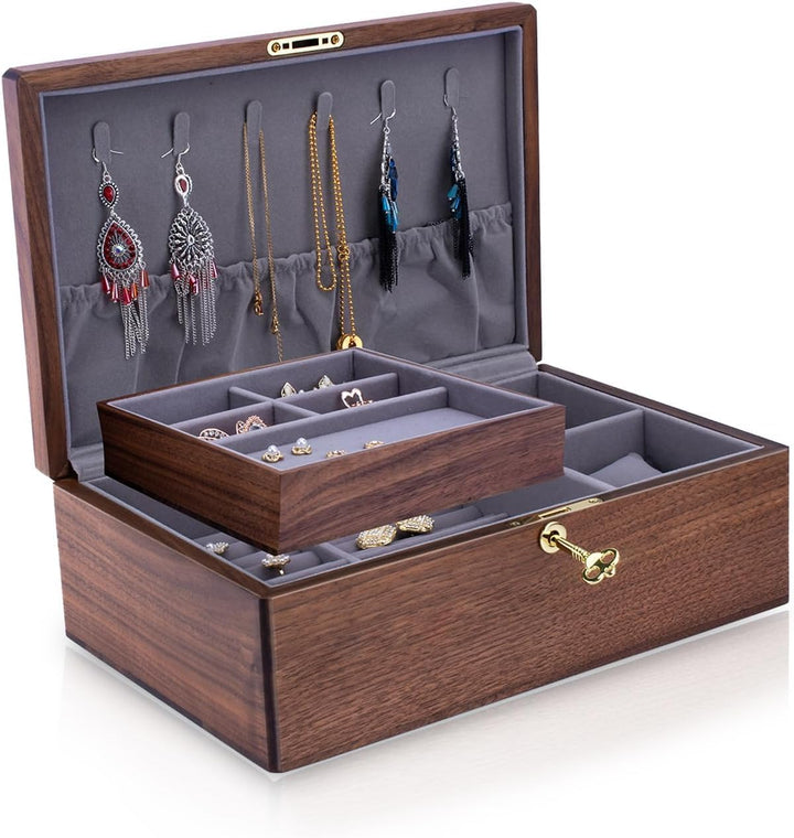 IRIVER BLANK Exquisite Schmuckschatulle aus schwarzem Walnussholz, Organizer und Halter: Edle und el