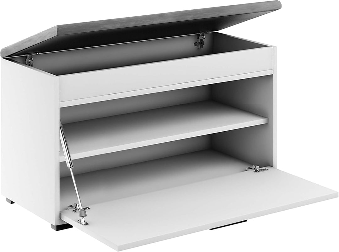 Schuhschrank 80x37,7x49 cm mit öffnenden Sitz aus grauem Samt - Praktische Schuhkipper mit Klappe fü