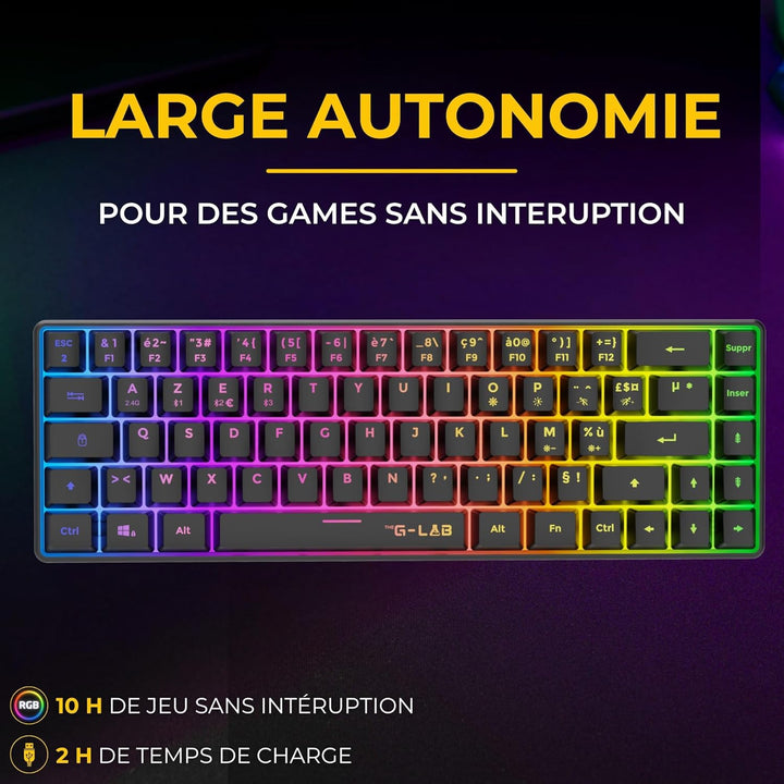 The G-Lab Combo Hydrogen WL Gaming-Tastatur, kabellos, 60% AZERTY FR RGB – Gaming-Maus 7200 DPI – Du