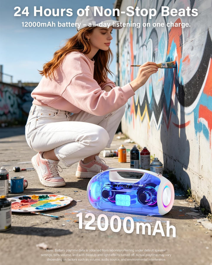 Bluetooth Lautsprecher，Tragbare Musikbox Bluetooth 5.3 mit 2 Subwoofern &amp; 2 Hochtönern,Bass Boost,24