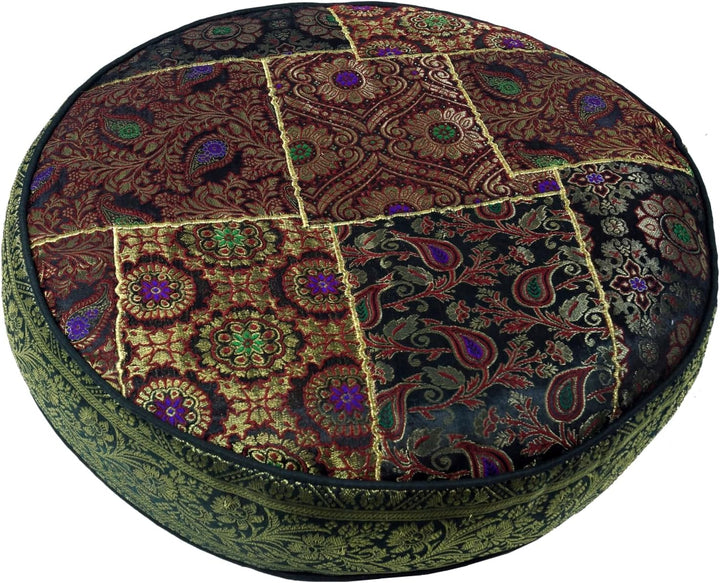 GURU SHOP Orientalisches Rundes Patchwork Kissen 40 cm, Sitzkissen, Bodenkissen mit Baumwollfüllung