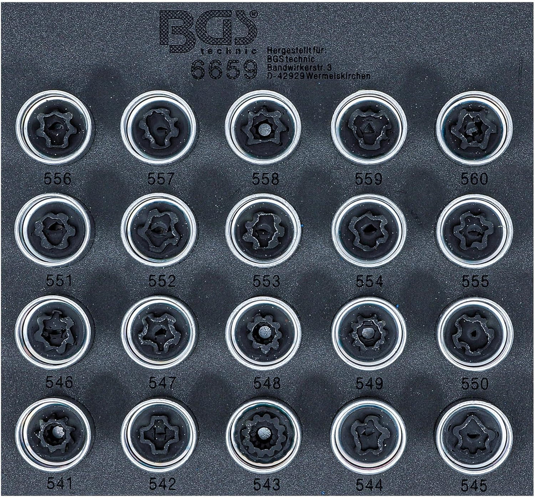 BGS 6659 | Werkstattwageneinlage 1/6: Felgenschloss-Werkzeug-Satz für VAG | 20-tlg. VAG | Var. 2 | 2
