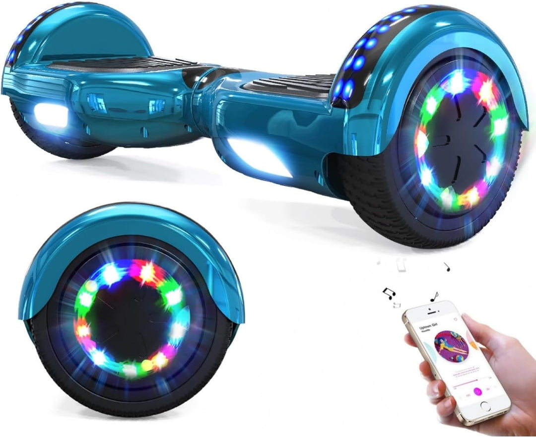 GeekMe Hoverboards 6.5”Zweimotoren 2-Rad-Hoverboards Hoverboards mit LED-Leuchten Bluetooth Cyan, Cy