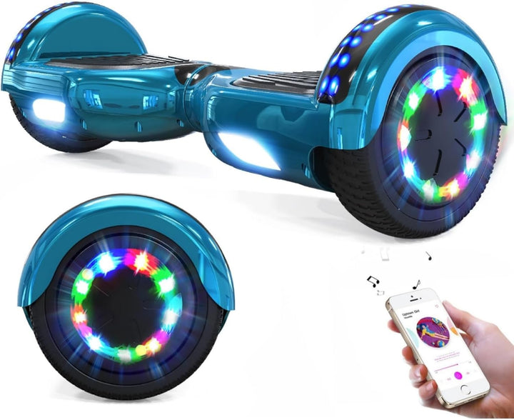 GeekMe Hoverboards 6.5”Zweimotoren 2-Rad-Hoverboards Hoverboards mit LED-Leuchten Bluetooth Cyan, Cy