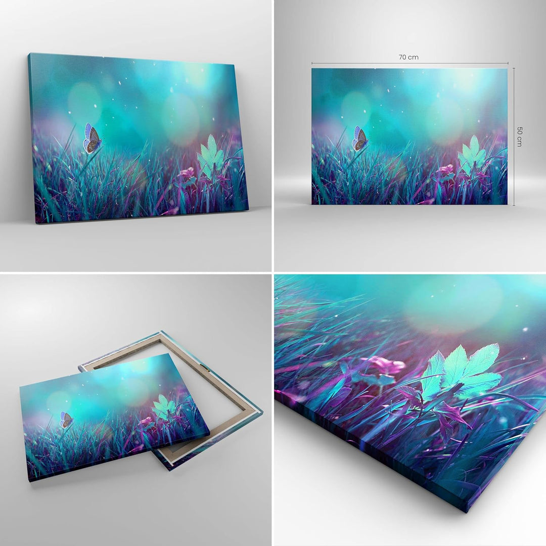 Bilder auf Leinwand Schmetterling Wiese Blume Leinwandbild 70x50cm Wandbilder Dekoration Wohnzimmer
