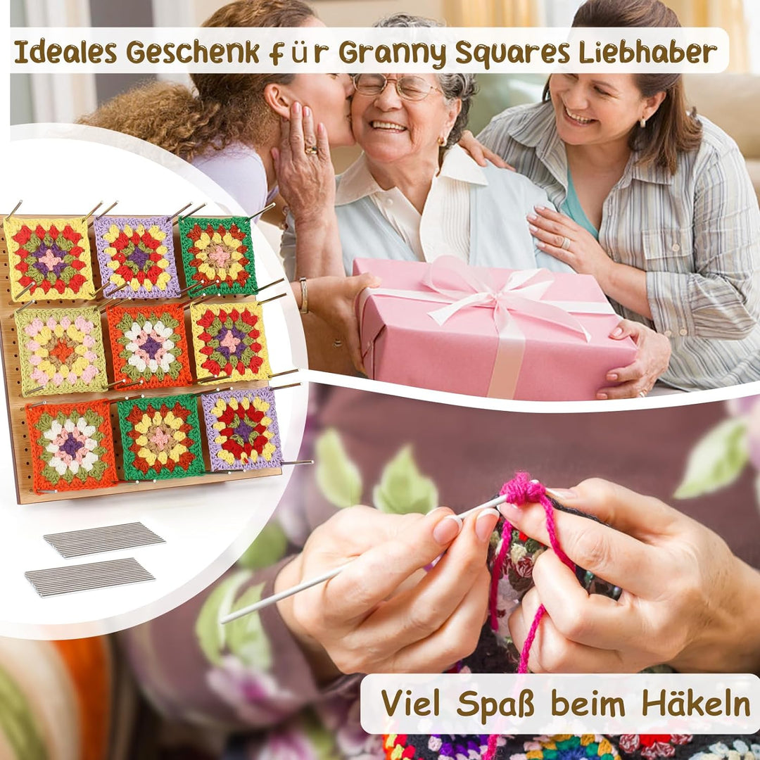 Coopay Granny Square Spanner Gross, 29 x 29 cm Blocking Board mit Verstellbare Staffelei und 30 Stab