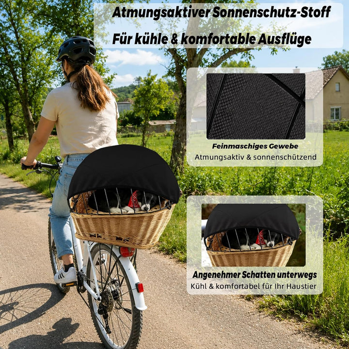 Sonnensegel für Hundefahrradkorb &amp; Fahrradkorb – Grosses, verstellbares Schutznetz für Hunde – Atmun