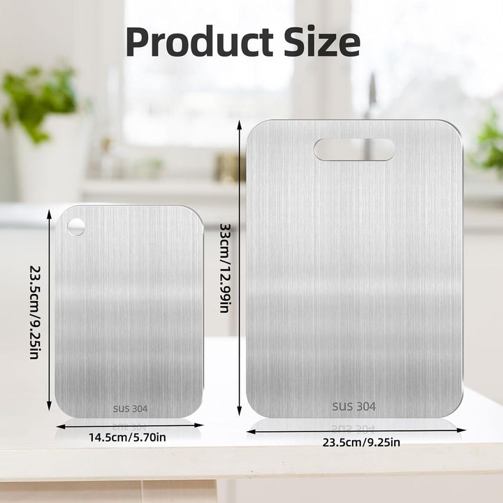 2 Stück Titan Schneidebrett, 304 Schneidebrett Edelstahl Titanium Cutting Board Doppelseitiges Leben