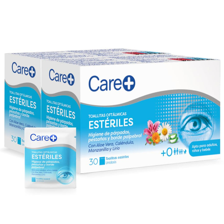 Care+ Ophthalmic Wipes — tägliche Hygiene für Augenlider, Wimpern und Lidränder — Aloe Vera, Ringelb