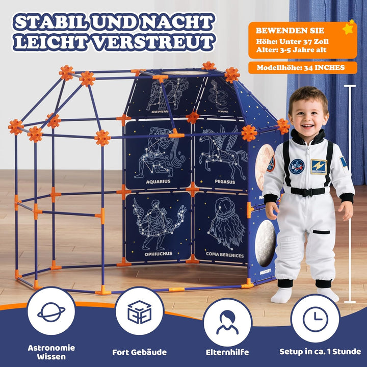 Astronomisches Spielzelt für Kinder, Weltraum-Entdeckungszelt mit Sternbildern und Planeten, Indoor/