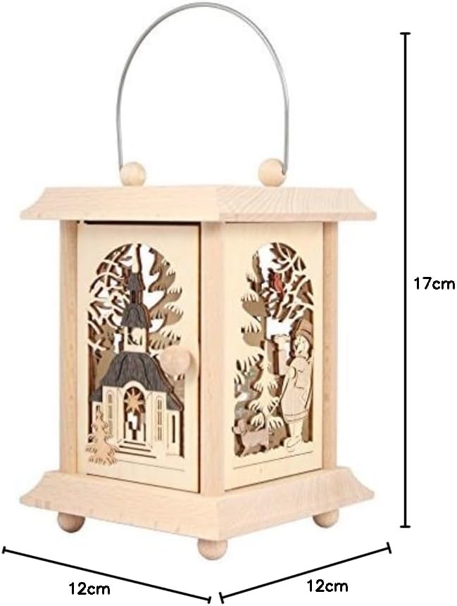 Drechslerei Kuhnert Tischlaterne/Teelichthalter - Motiv: Seiffen aus Edelholz - Masse: 11,5 x 11,5 x