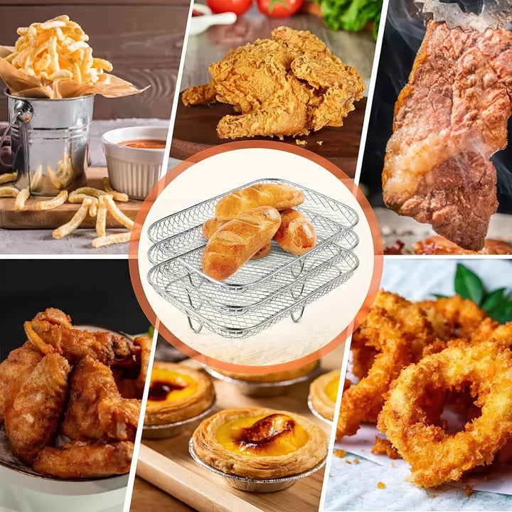 Air Fryer Racks, 3 Stück 304 Edelstahl Air Fryer Korb Tray Heissluftfritteuse Zubehör 3 Schicht Stap