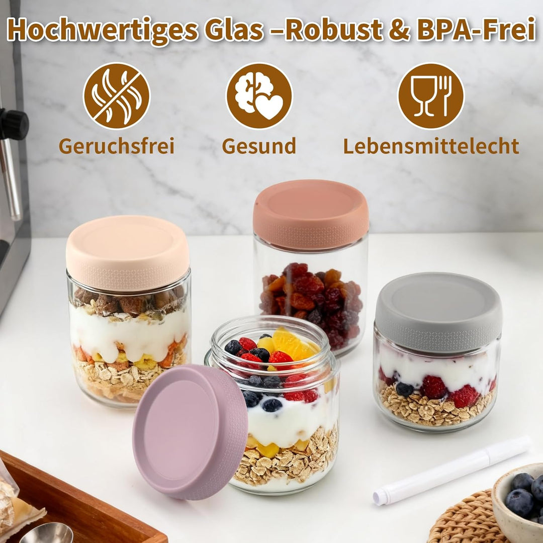 6 Stück Overnight Oats Gläser, 500ml & 300ml Meal Prep Gläser, Overnight Oats Glas mit Deckel für Sa