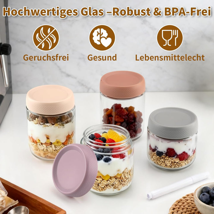 6 Stück Overnight Oats Gläser, 500ml & 300ml Meal Prep Gläser, Overnight Oats Glas mit Deckel für Sa