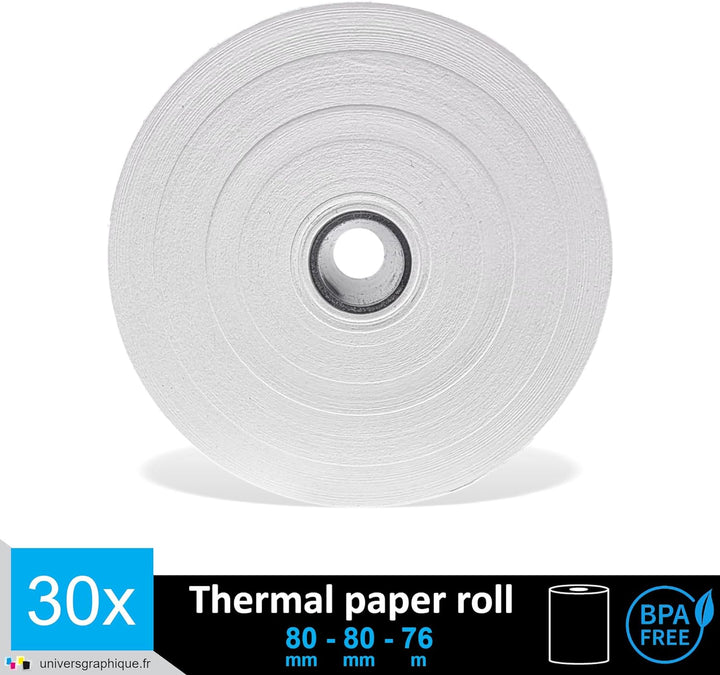 30 EC-Cash Thermorollen 80 x 80 x 12 für EC-Geräte mit Thermodrucker, Thermopapier EC-Cash Bonrolle,