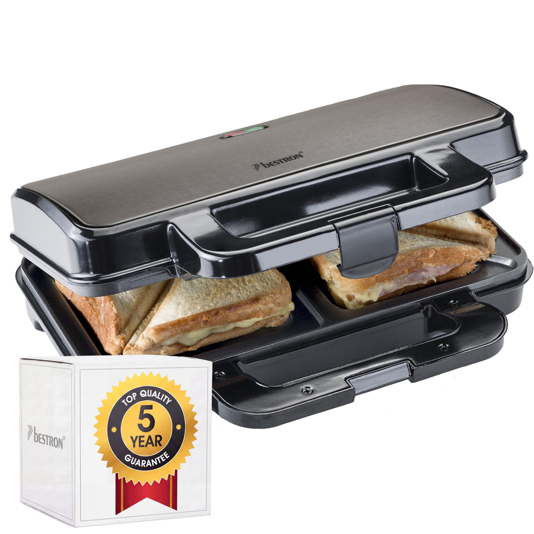 Bestron XL Sandwichmaker, Antihaftbeschichteter Sandwich-Toaster für 2 Sandwiches, 900 Watt, Farbe: