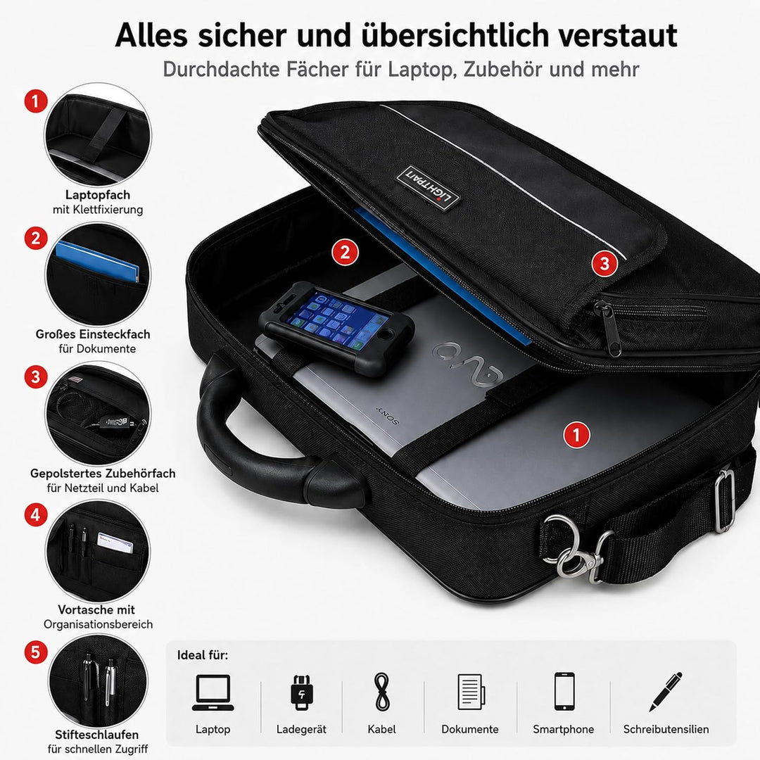 Lightpak Laptoptasche Elite S für 15 Zoll Notebooks, Umhängetasche aus Polyester mit Organizer-Fach