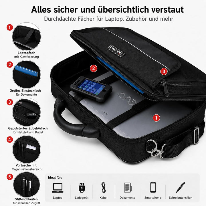 Lightpak Laptoptasche Elite S für 15 Zoll Notebooks, Umhängetasche aus Polyester mit Organizer-Fach